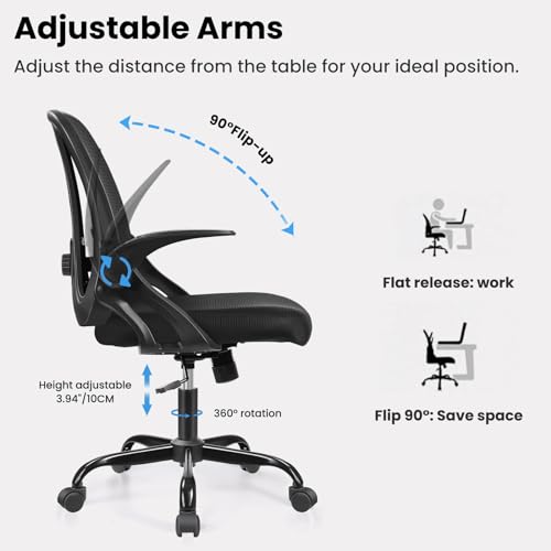 Razzor Office Chair, Ergonomic Computer Desk Chair with 2D Lumbar Support and Flip-up Arms, Swivel Breathable Mesh Task Chair with Adjustable Height for Home Office