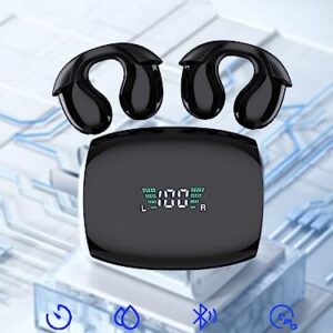 Taanimo Wireless Earbuds with Earhooks Mini Bone Conduction Headphones Waterproof Bluetooth Open Ear Earbuds Cycling Earpiece Noise Canceling Headset Sports Bluetooth 5.3 Ear Clip Earphones Headset