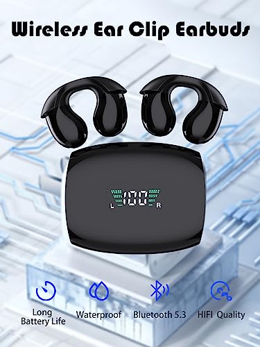 Taanimo Wireless Earbuds with Earhooks Mini Bone Conduction Headphones Waterproof Bluetooth Open Ear Earbuds Cycling Earpiece Noise Canceling Headset Sports Bluetooth 5.3 Ear Clip Earphones Headset