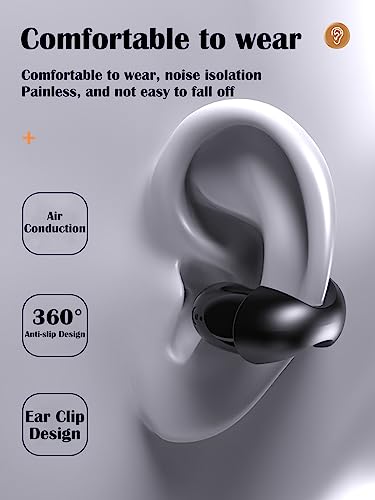 Taanimo Wireless Earbuds with Earhooks Mini Bone Conduction Headphones Waterproof Bluetooth Open Ear Earbuds Cycling Earpiece Noise Canceling Headset Sports Bluetooth 5.3 Ear Clip Earphones Headset