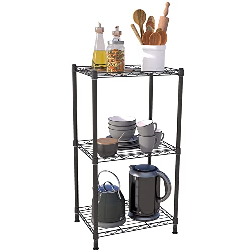 ZHAZHADI 3 Tier Fixed Layer Spacing Storage Shelf Metal Storage Rack Wire Shelving Unit Storage Shelves Metal 396Lbs Capacity 17" L x 13" W x 32" H for Pantry Closet Kitchen Laundry Black