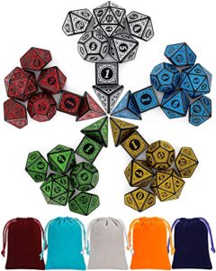 ciaraq polyhedral dice with 5 pouches, 5 sets of retro dice for mtg dnd board games, 35 pieces