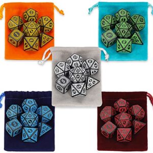 CiaraQ Polyhedral Dice with 5 Pouches, 5 Sets of Retro Dice for MTG DND Board Games, 35 Pieces