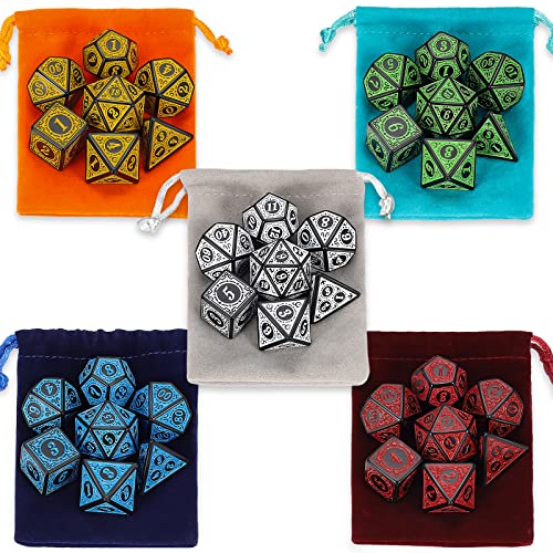 CiaraQ Polyhedral Dice with 5 Pouches, 5 Sets of Retro Dice for MTG DND Board Games, 35 Pieces