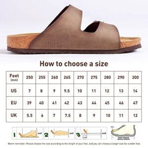 KLUKGE Mens Cork Sandals,Adjustable Buckle Leather Non-Slip Slippers Women's Flat Slide Cork Footbed Sandals Unisex Shoes, Arch Support(Light Brown US 14)