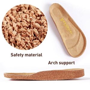 KLUKGE Mens Cork Sandals,Adjustable Buckle Leather Non-Slip Slippers Women's Flat Slide Cork Footbed Sandals Unisex Shoes, Arch Support(Light Brown US 14)