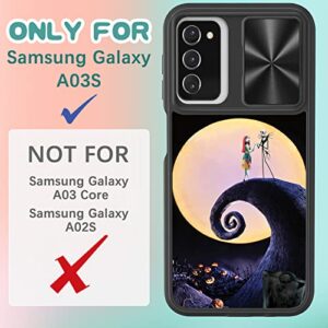 Joyleop (2in1 for Samsung Galaxy A03S Case Cartoon Cute Moon CP for Girls Pretty Women Teen Kids Girly Phone Covers Black Pattern Design with Slide Camera Cover+Ring Holder for Galaxy A03S 6.5”