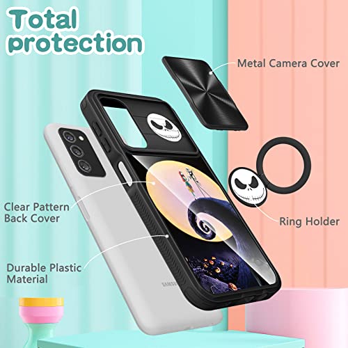 Joyleop (2in1 for Samsung Galaxy A03S Case Cartoon Cute Moon CP for Girls Pretty Women Teen Kids Girly Phone Covers Black Pattern Design with Slide Camera Cover+Ring Holder for Galaxy A03S 6.5”