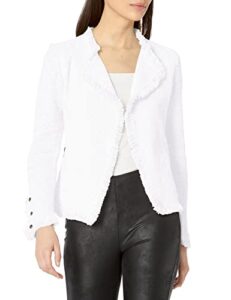 nic+zoe women's fringe mix jacket, paper white, large petite