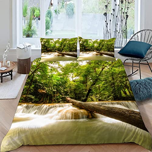 Quilt Cover Queen Size Forest 3D Bedding Sets Fall Duvet Cover Breathable Hypoallergenic Stain Wrinkle Resistant Microfiber with Zipper Closure,beding Set with 2 Pillowcase