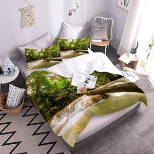 Quilt Cover Queen Size Forest 3D Bedding Sets Fall Duvet Cover Breathable Hypoallergenic Stain Wrinkle Resistant Microfiber with Zipper Closure,beding Set with 2 Pillowcase