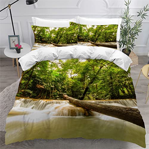 Quilt Cover Queen Size Forest 3D Bedding Sets Fall Duvet Cover Breathable Hypoallergenic Stain Wrinkle Resistant Microfiber with Zipper Closure,beding Set with 2 Pillowcase