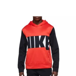 nike therma-fit basketball pullover hoodie mens (as1, alpha, l, regular, regular, standard, red/black)