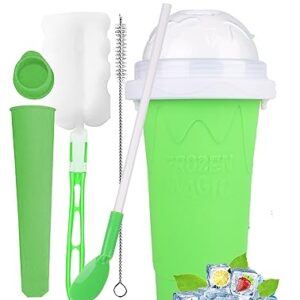 Slushy Maker Cup - TikTok Frozen Magic Quick Smoothie Cup- With Free Popsicle Mold , Sponge & Cleaning brushes , Bottle with 2 in 1 Straw - Squeeze Icy Frozen Slushie Cup - Cooling Slushie for Smoothies -Green