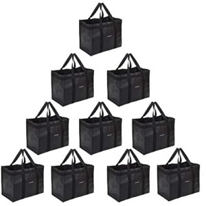 homemell reusable grocery bags heavy duty foldable shopping bags - extra strength large size black collapsible tote (10 pack value bundle)