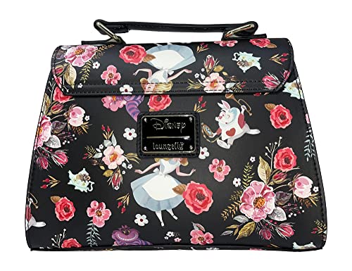 Loungefly Disney Alice in Wonderland Allover Floral Print Crossbody Satchel Handbag Purse