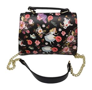 loungefly disney alice in wonderland allover floral print crossbody satchel handbag purse