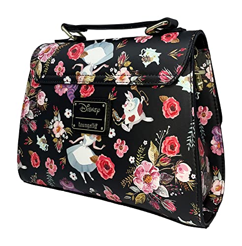 Loungefly Disney Alice in Wonderland Allover Floral Print Crossbody Satchel Handbag Purse