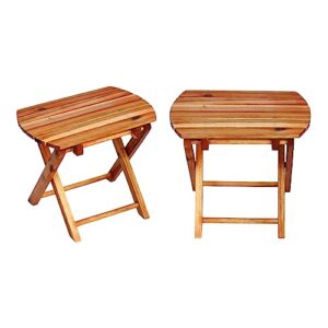 timberholm pack of 2 folding side tables outdoor for patio, small folding table outdoor, outdoor table small, teak table outdoor, foldable table, small patio side table, natural (oval)