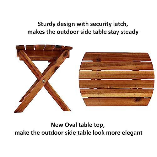 TIMBERHOLM Pack of 2 Folding Side Tables Outdoor for Patio, Small Folding Table Outdoor, Outdoor Table Small, Teak Table Outdoor, Foldable Table, Small Patio Side Table, Natural (Oval)