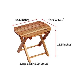 TIMBERHOLM Pack of 2 Folding Side Tables Outdoor for Patio, Small Folding Table Outdoor, Outdoor Table Small, Teak Table Outdoor, Foldable Table, Small Patio Side Table, Natural (Oval)