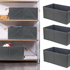 Pack of 3 Large Capacity Storage Bins Closet Organizer System, Sturdy Foldable Storage Boxes for Organizing Clothing, Sheets, Toys, Books - Shelf Organizer Shelves Basket Storage Bin