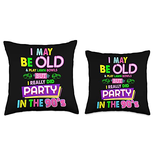 Lawn Bowls Accessories For Men & Lawn Bowling Idea Outfit Idea for Women & Funny 90s Lawn Bowling Throw Pillow, 16x16, Multicolor