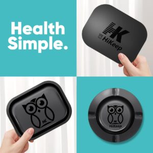 HiKeep Rolling Tray Set of 3, Matte Metal Rolling Tray with PVC Soft Magnetic Lid - 7 x 5.5, Ashtray - 5.8" (Owl Design)