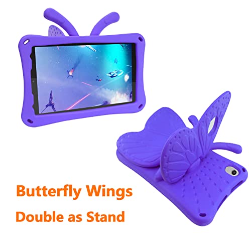 Tading Kids Case for TCL Tab 8 LE Tablet 2023 Released, Cute Butterfly Kid Proof EVA Foam Protective Stand Cover for TCL Tab 8 LE (Model: 9137W)/ TCL Tab 8 WiFi (Model: 9132X) - Purple