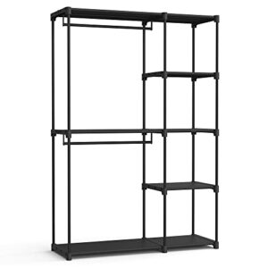 SONGMICS Portable Closet, Freestanding Closet Organizer, Clothes Rack with Shelves, Hanging Rods, Storage Organizer, for Cloakroom, Bedroom, 48.8 x 16.9 x 71.7 Inches, Black URYG026B02