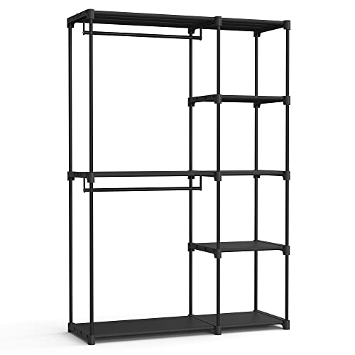 SONGMICS Portable Closet, Freestanding Closet Organizer, Clothes Rack with Shelves, Hanging Rods, Storage Organizer, for Cloakroom, Bedroom, 48.8 x 16.9 x 71.7 Inches, Black URYG026B02