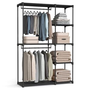 songmics portable closet, freestanding closet organizer, clothes rack with shelves, hanging rods, storage organizer, for cloakroom, bedroom, 48.8 x 16.9 x 71.7 inches, black uryg026b02