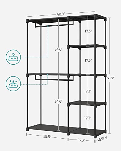 SONGMICS Portable Closet, Freestanding Closet Organizer, Clothes Rack with Shelves, Hanging Rods, Storage Organizer, for Cloakroom, Bedroom, 48.8 x 16.9 x 71.7 Inches, Black URYG026B02