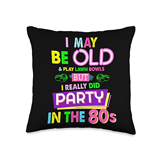 Lawn Bowls Accessories For Men & Lawn Bowling Idea Outfit Idea for Women & Funny 80s Lawn Bowling Throw Pillow, 16x16, Multicolor