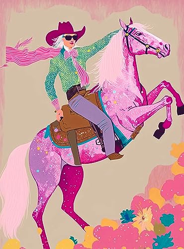 Rhinestone Cowgirl 1000-Piece Jigsaw Puzzle by Cross & Glory - Featuring a Bold Cowgirl on a Colorful Pink Horse - Fun for Adults - Display as Artwork Idea!