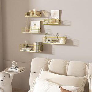 CRUGLA Gold Floating Shelves Wall Mounted Set of 5, Hanging Storage Floating Shelf for Bathroom, Kitchen, Bedroom, Living Room