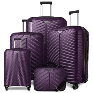 leaves king larvender luggage sets 5 piece, expandable(only 24"&28") pp suitcase with spinner wheels, durable luggage sets clearance carry on luggage suitcase set for women men, purple