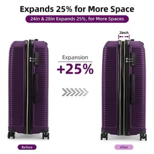 LEAVES KING LARVENDER Luggage Sets 5 Piece, Expandable(Only 24"&28") PP Suitcase with Spinner Wheels, Durable Luggage Sets Clearance Carry On Luggage Suitcase Set For Women Men, Purple