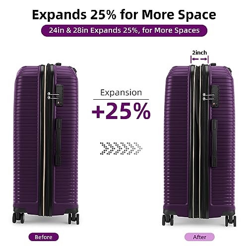LEAVES KING LARVENDER Luggage Sets 5 Piece, Expandable(Only 24"&28") PP Suitcase with Spinner Wheels, Durable Luggage Sets Clearance Carry On Luggage Suitcase Set For Women Men, Purple
