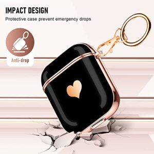 Maxjoy Compatible with Airpods Case,for Airpods 2nd Generation Case Cute Electroplating with Gold Heart Pattern with Lanyard Shockproof Cover for Girls Woman Airpods 2 &1-Black