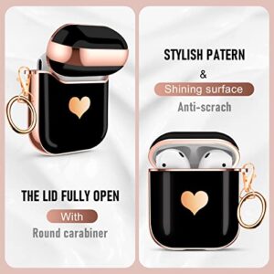 Maxjoy Compatible with Airpods Case,for Airpods 2nd Generation Case Cute Electroplating with Gold Heart Pattern with Lanyard Shockproof Cover for Girls Woman Airpods 2 &1-Black