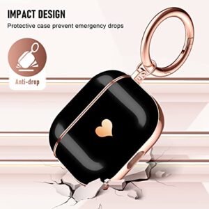 Maxjoy AirPods 3rd Generation Case Cover, Cute Electroplating with Gold Heart Pattern with Lanyard Shockproof Cover for Girls Woman Airpods 3 case-Black