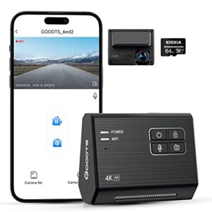 4k dash cam front, goodts car camera 2160p with wifi, dash camera for cars with dedicated car charger, dashcam with app control,g-sensor,parking monitor,3m bracket,no screen,64gb sd card
