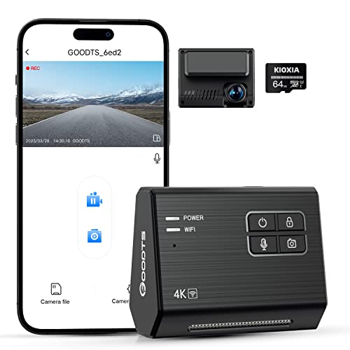 4K Dash Cam Front, GOODTS Car Camera 2160P with WiFi, Dash Camera for Cars with Dedicated Car Charger, Dashcam with App Control,G-Sensor,Parking Monitor,3M Bracket,No Screen,64GB SD Card