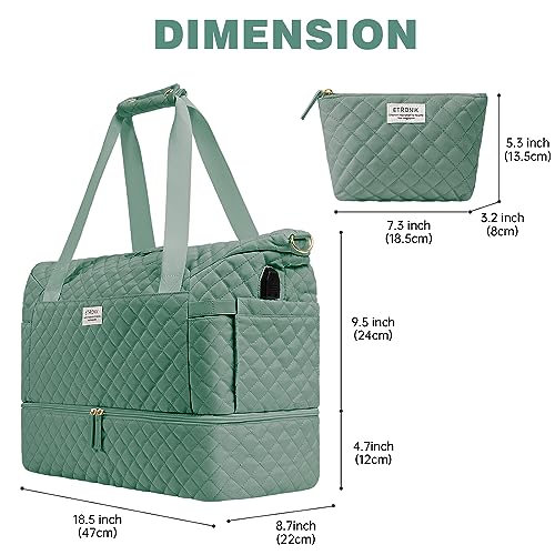 ETRONIK Travel Bag for Women, Gym Duffel Bag with USB Charging Port, Weekender Overnight Bag with Wet Pocket and Shoes Compartment for Women Travel Gym Daily Use (Green)