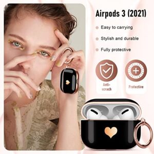 Maxjoy Airpods Pro case Cover,Cute Electroplating with Gold Heart Pattern with Lanyard Shockproof Cover for Girls Woman Airpods Pro case-Black