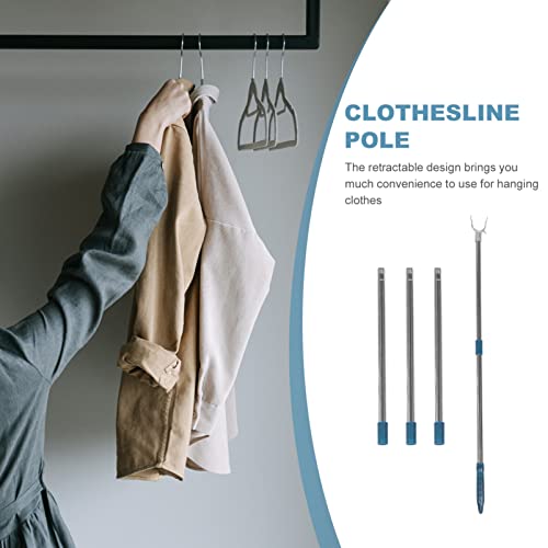 Cabilock Heavy Duty Clothes Rack Reach Stick Pole with Hook Extendable Clothes Stick Pole High Reach Garment Hook Telescoping Closet Pole for Closet Indoor Outdoor Clothesline Retractable Clothesline