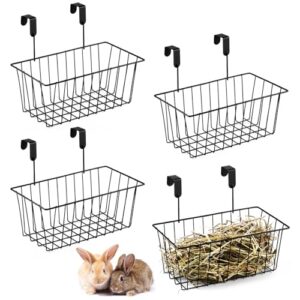 4 pack rabbit hay feeder for cage bunny hay feeder rack with heavy duty hanging hay holder metal bunny hay rack holder for bunny, chinchillas guinea pig cage accessories, 10.8 x 5.9 x 4.5 inch