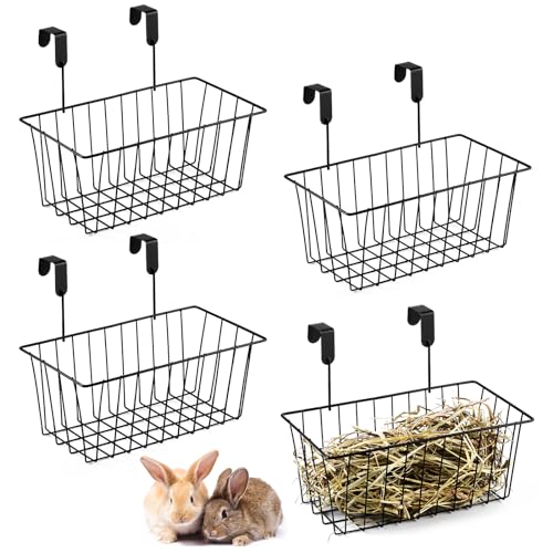 4 Pack Rabbit Hay Feeder for Cage Bunny Hay Feeder Rack with Heavy Duty Hanging Hay Holder Metal Bunny Hay Rack Holder for Bunny, Chinchillas Guinea Pig Cage Accessories, 10.8 x 5.9 x 4.5 Inch