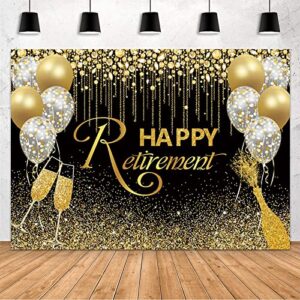 mehofond happy retirement backdrop black and gold glitter diamond balloon photography background black gold shinning sparkle congrats retirement party decorations banner photo studio props 7x5ft